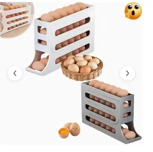 Automatic Rolling Egg Dispenser & Storage Organizer - 4-Tier Space-Saving Refrigerator Shelf