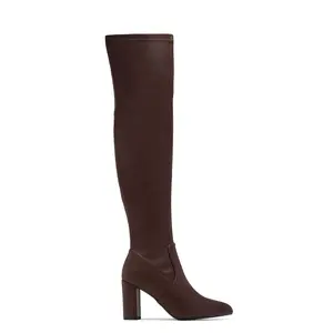 Adeline Chunky Heel Over The Knee Boots - Brown