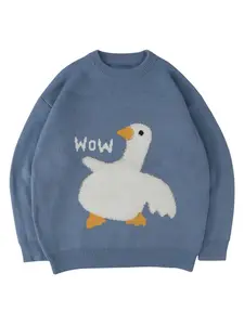 Unisex Loose Fit Printed Sweater, Streetwear Casual Knit Top, Duck Pattern, Men's and Women's Fashion Pullover
