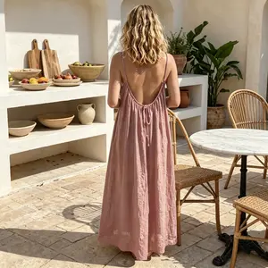Women's Solid Color Cami Spaghetti Strap Loungewear Dress, Elegant Sleeveless Long Dress for Summer, Ladies Sleepwear for Indoor Wear