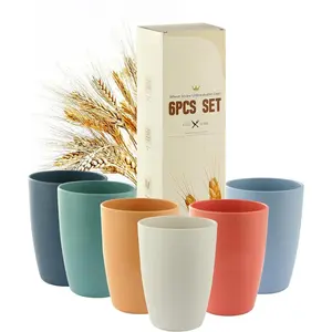 6 count Wheat Straw Cups,  Unbreakable  Plastic Drinking Glasses Cups Tumblers (12OZ, 6 Colors)