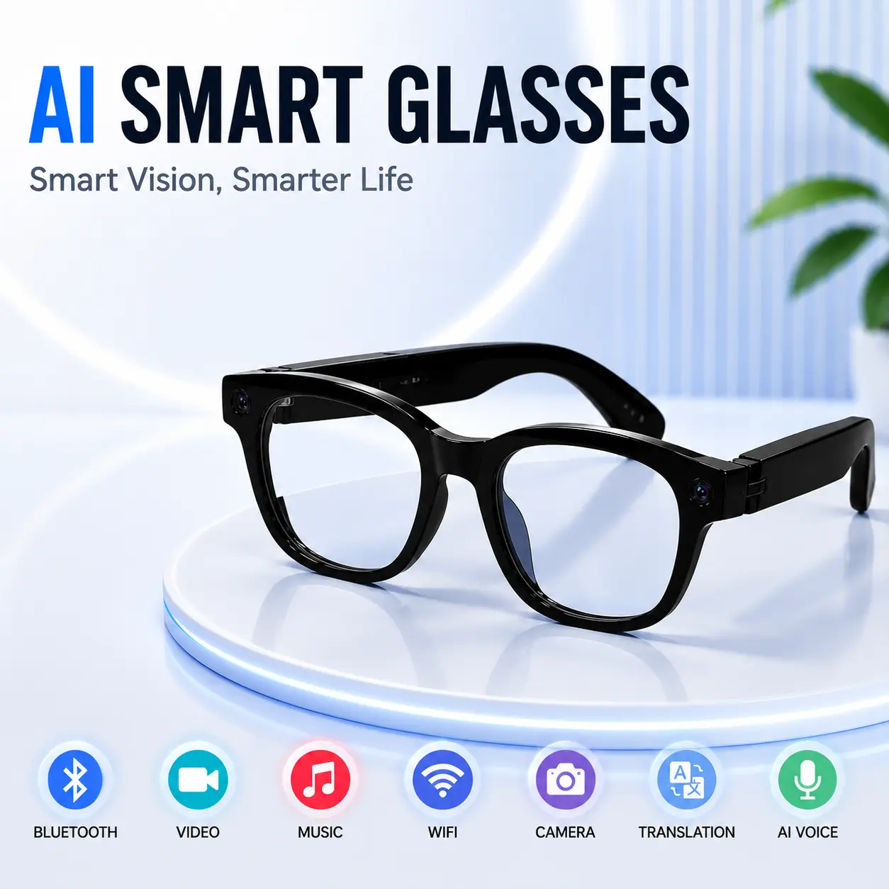 AI Smart Glasses with Bluetooth Video Music WiFi Camera Translation AI Voice Smart Vision Smarter Life