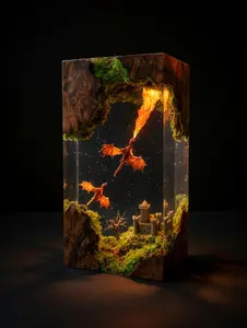 3D Dragon Resin Sculpture Fantasy Castle Diorama Handmade Wood Resin Block Home Decor Gothic Art Piece Desk Shelf Decoration Unique Gift for Dragon Lovers