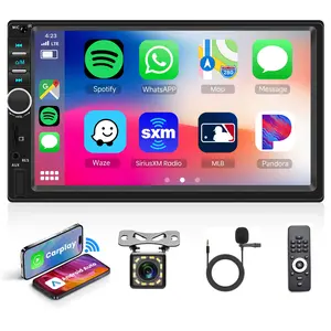 Double Din Car Stereo with Carplay Android Auto, 7 Inch Touch Screen 2 Din Car Radio with Mirror Link, Bluetooth, FM Radio, EQ, HD Backup Camera, SWC, Fast Charge, Dual USB, AUX