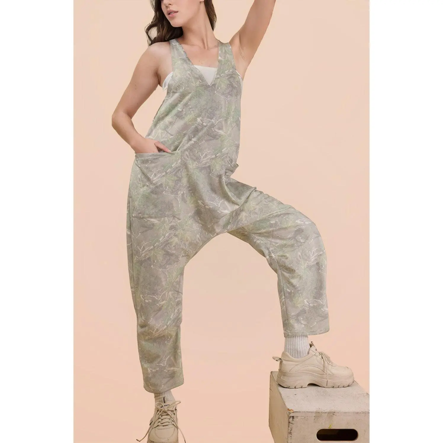 Casual Loose Fit Camo Knit Baggy Jumpsuit