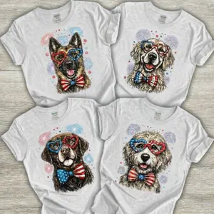 Patriotic Dog 4th of July Shirt | 54 Dog Breeds Available | Gildan ash gray Tee | Cute Dog Mom Gift | Independence Day Dog Lover T-Shirt