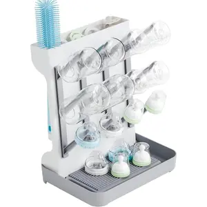 SuoXing Vertical Baby Bottle Drying Rack,Space Saving Countertop Baby Drying Rack for Bottles,Large Baby Bottle Station Stand,Bottle Rack Dryer for Brushes,Pacifiers,Baby Accessories Organizer,Grey