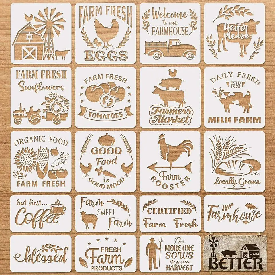 New! 20pcs Farmhouse Stencil Farm Theme Reusable Stencils Painting Wood Cow Sunflower Vintage Truck New! 20pcs Farmhouse Stencil Farm Theme Reusable Stencils Painting Wood Cow Sunflower Vintage Truck