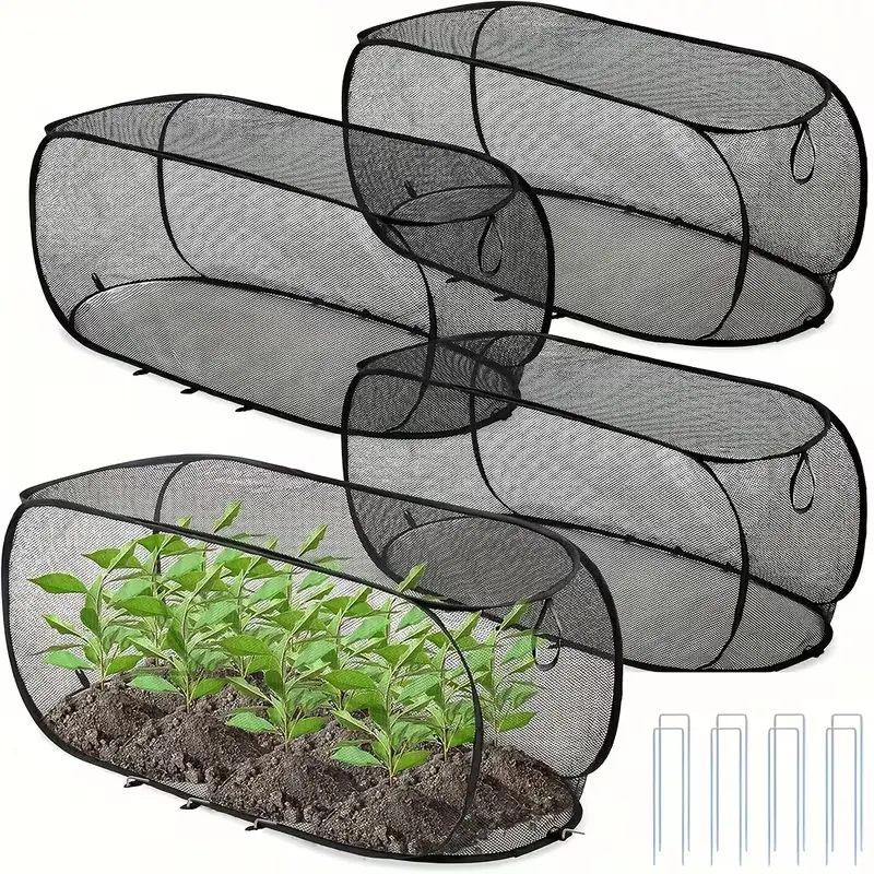 Half-Piece Foldable Pop-Up Mesh Plant Greenhouse Cover - Pest Barrier, Animal Guard with 4 Ground Stakes, Sturdy Material, Elevated Garden Netting, Sunlight-Pass Design, Protects Seedlings, Blocks Squirrels, Reusable for Fruits, Vegetables