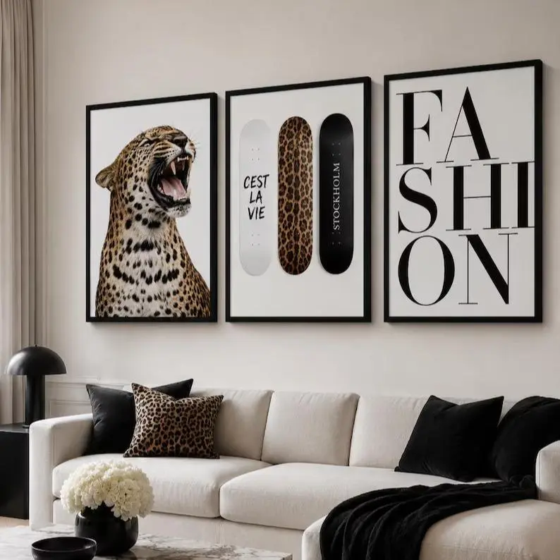 Pink Fashion Gallery Wall Set of 3, Y2K Stockholm Style Fashion Prints, Chic Apartment & Dorm Decor, Vogue Style Posters, Leopard Wall Art