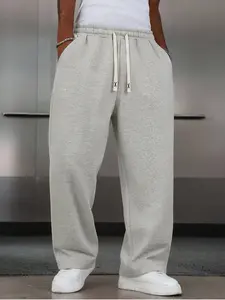 Men’s solid-color casual loose pants — gray 100% polyester loose sports pants; men’s Japanese-style pants; men’s Korean-style pants; men’s loose pants