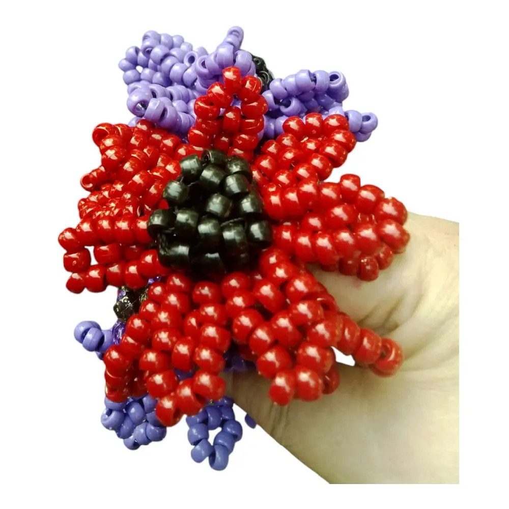 Kandi Cuff Purple and Red Beaded Flowers .Pony Beaded Bracelet Friendship Handmade - Made to Order