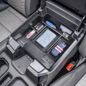 2022+ Refreshed Full Console Tray Compatible with 2023-2025  Sierra 1500/Chevy Silverado 1500 and 2024 2025 2500HD 3500HD Organizer Storage (Full Console w/Bucket Seats ONLY), Black