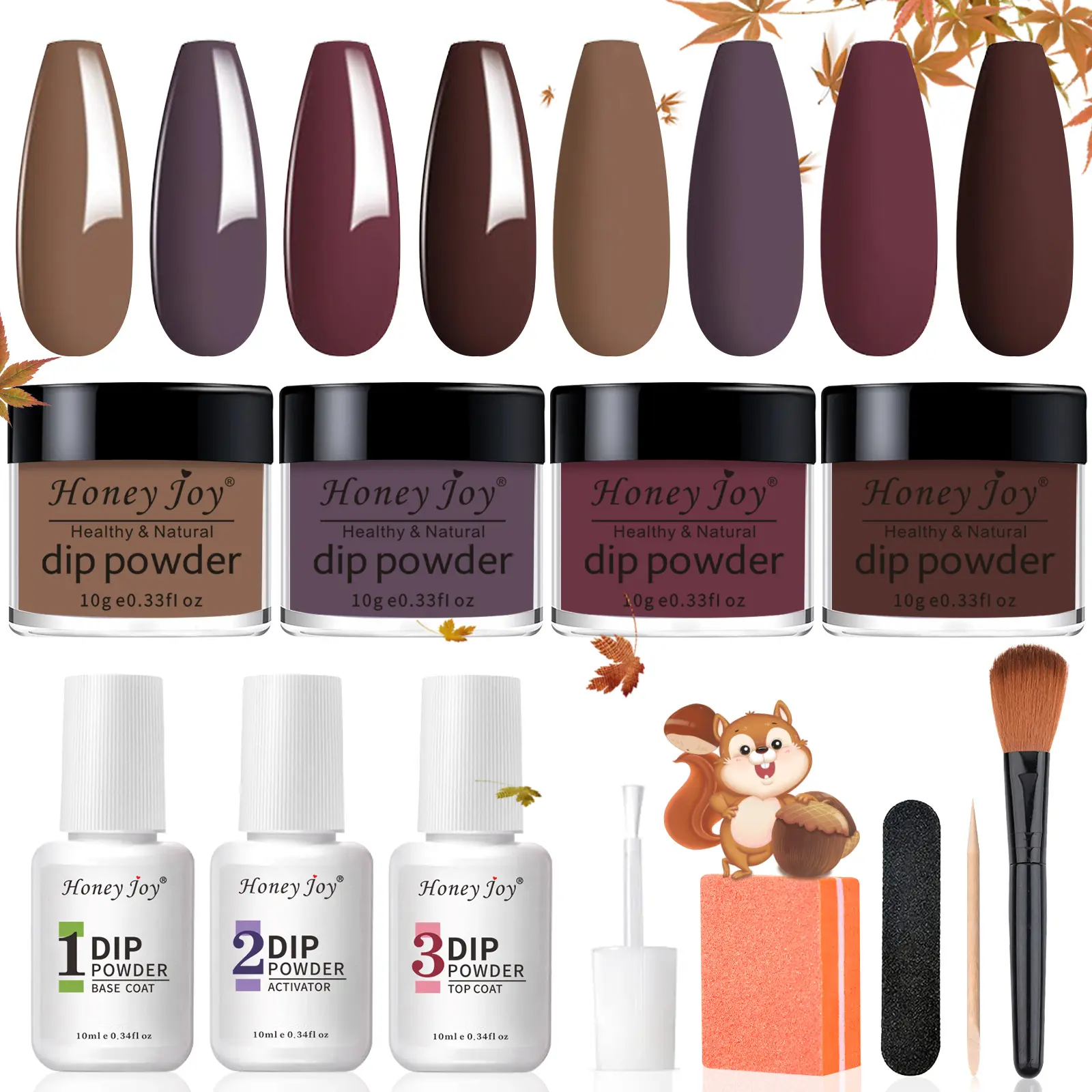 Honey Joy Neutral Brown Dip Powder Kit  Clean Girl Nails for Everyday | Easy At-Home Nails (No Lamp Needed)