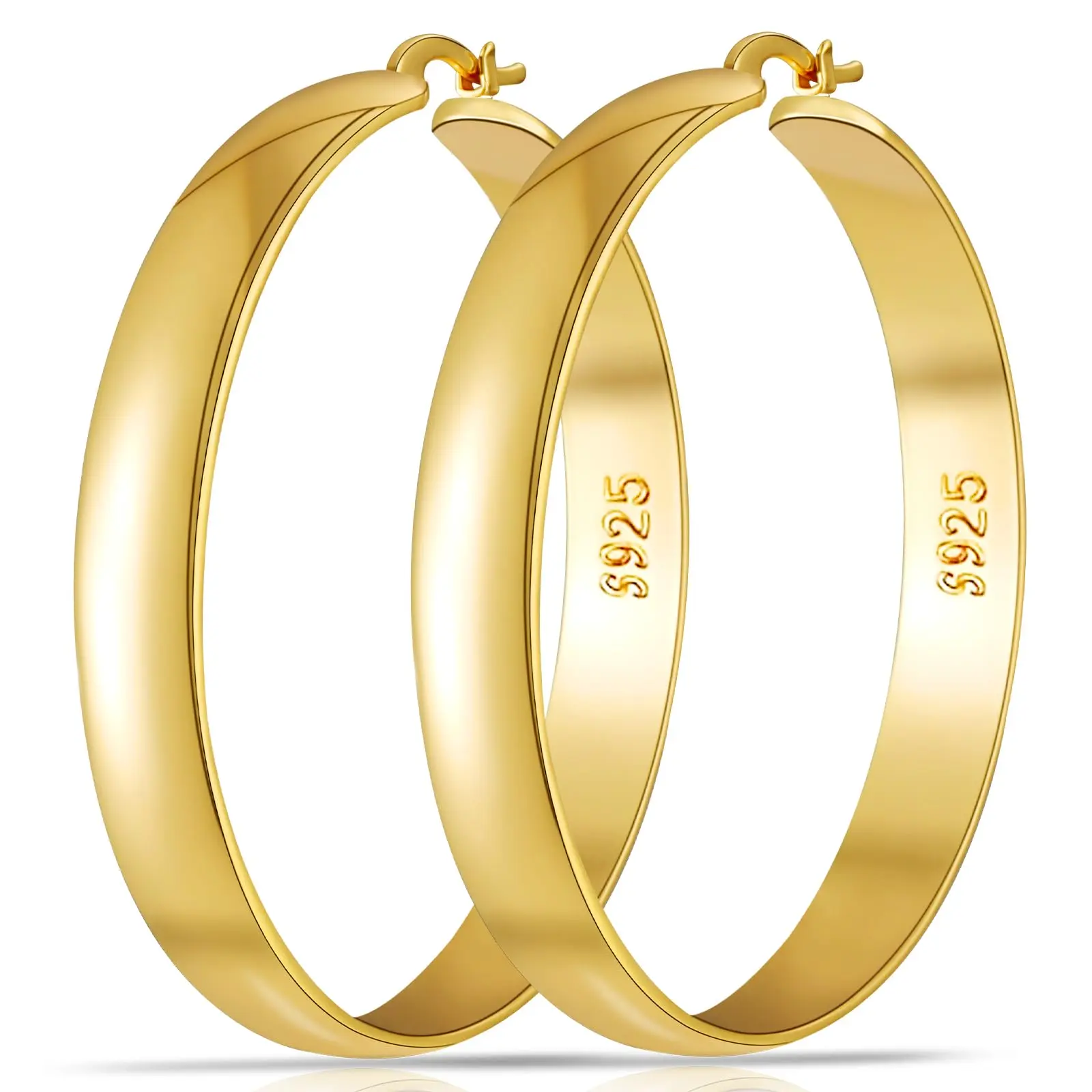 50mm large earrings for girls, cool. Girls, large circle earrings. 925 sterling silver, anti-allergy, fashionable and elegant. Women, 14K real gold, large ring earrings, low allergy