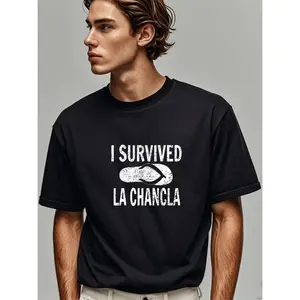 Summer t Shirts [100% Cotton I Survived La Chancla] 100% Cotton Moisture-Wicking I Survived La Chancla Men's Graphic T-Shirt | Quick-Dry Crew Neck Tee