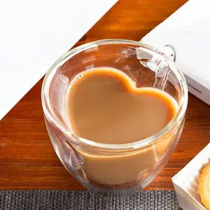 Heart-Shaped Dual-Layer Insulated Glass Coffee Cup Set, Stylish Drinkware, 80ML & 200ML Capacity, Transparent Unique Design, Perfect for Espresso and Cappuccino, Coffee Cups Gift