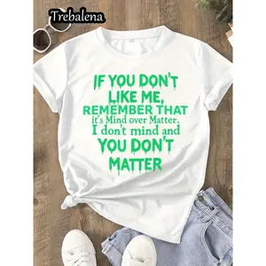 Oversized Graphic Tee Women's Plus Size Mind Over Matter T-Shirt - Bold Statement Casual Round Neck Top with Bold Text Print, Short Sleeve Casual Attire, Spring Summer Outfits, Gift for Mother's Day/Anniversary (Machine Washable) Oversized Boxy Fit Street