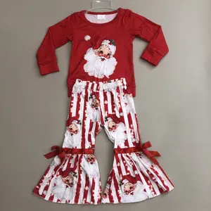 Kids Girl Christmas Clothing Outfit Santa Claus Girl Bell Bottom Clothing Set