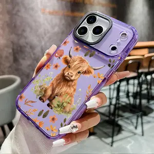 Cute Highland Cow Pattern TPU Phone Case for iPhone  17 16 15 14 Pro Max 13 12 11 Air  XS Plus Shockproof Protection Durable slim Silicone Transparent Cover Cellphone Protective Smartphone Casing