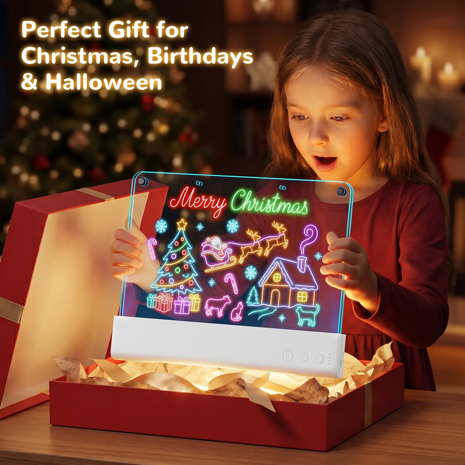 Led Drawing Board with 13 Light Effects, 14" Rechargeable Glow Doodle LED Note Board with Colors, Neon Light Up Drawing Tablet Gifts for Kids for Easter Birthday Christmas Gift Ideas