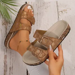 Women's Stylish Checkered Sandals with Platform Adjustable Buckle EVA Comfort and Non-Slip Design