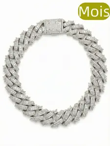 ②③SPACEICE 20mm Mois IcedOut Cuban Link Chain Necklace | Peace Dove & Rose Embossed Design | Solid metal Base with Moissanite | Hip Hop Jewelry for Men Women
