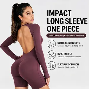 DEEFY Impact Long Sleeve One Piece Seamless Gym Jumpsuit Women Bralette Workout Activewear Yoga Fitness