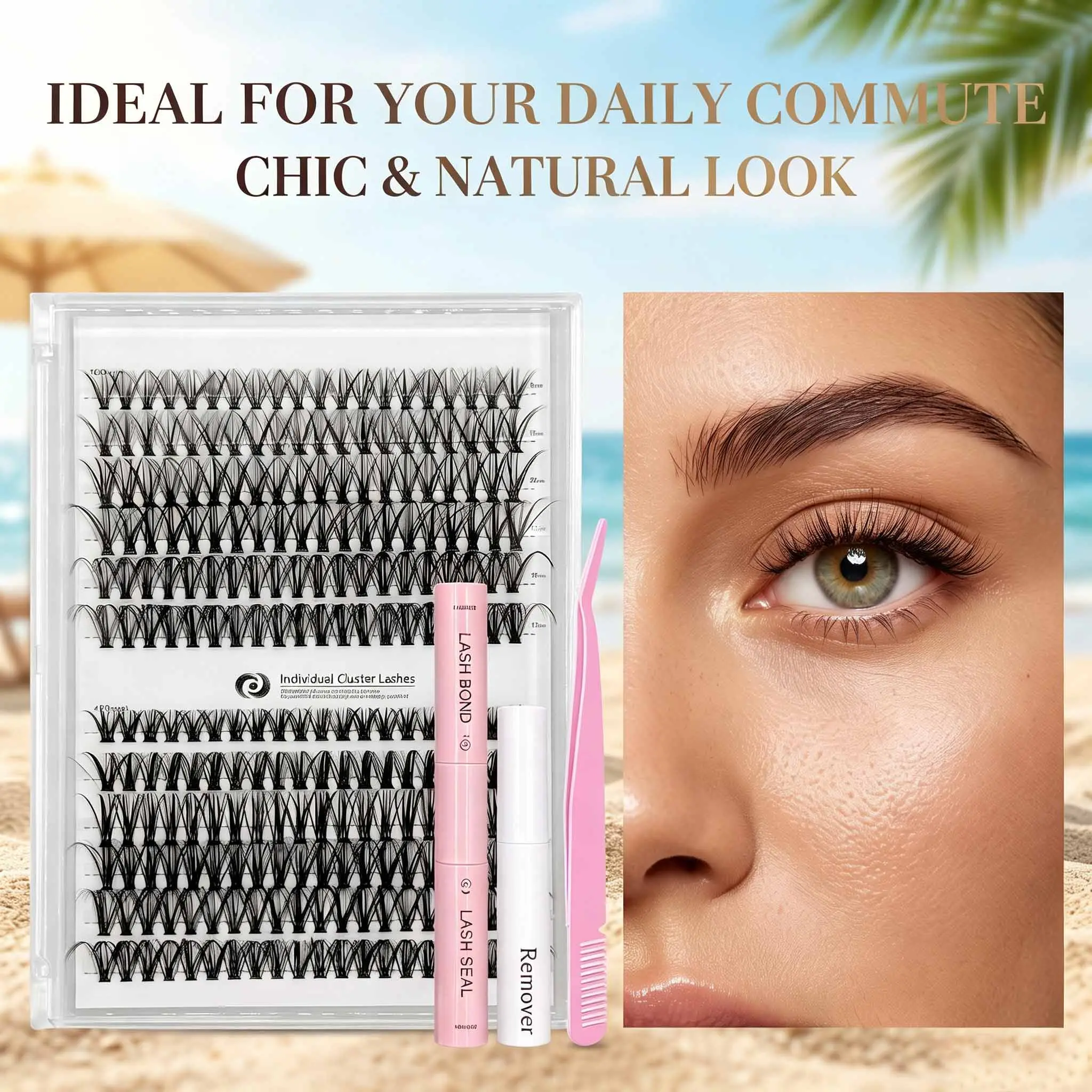 DIY Eyelash Extension Kit, 240 Pcs 40D Curl Clusters Individual False Eyelashes, Mixed 9-17mm, with Lash Bond & Seal, Eyelash Tweezers & Remover, DIY Lash Extensions at Home, Daily Eye Makeup Cosmetic