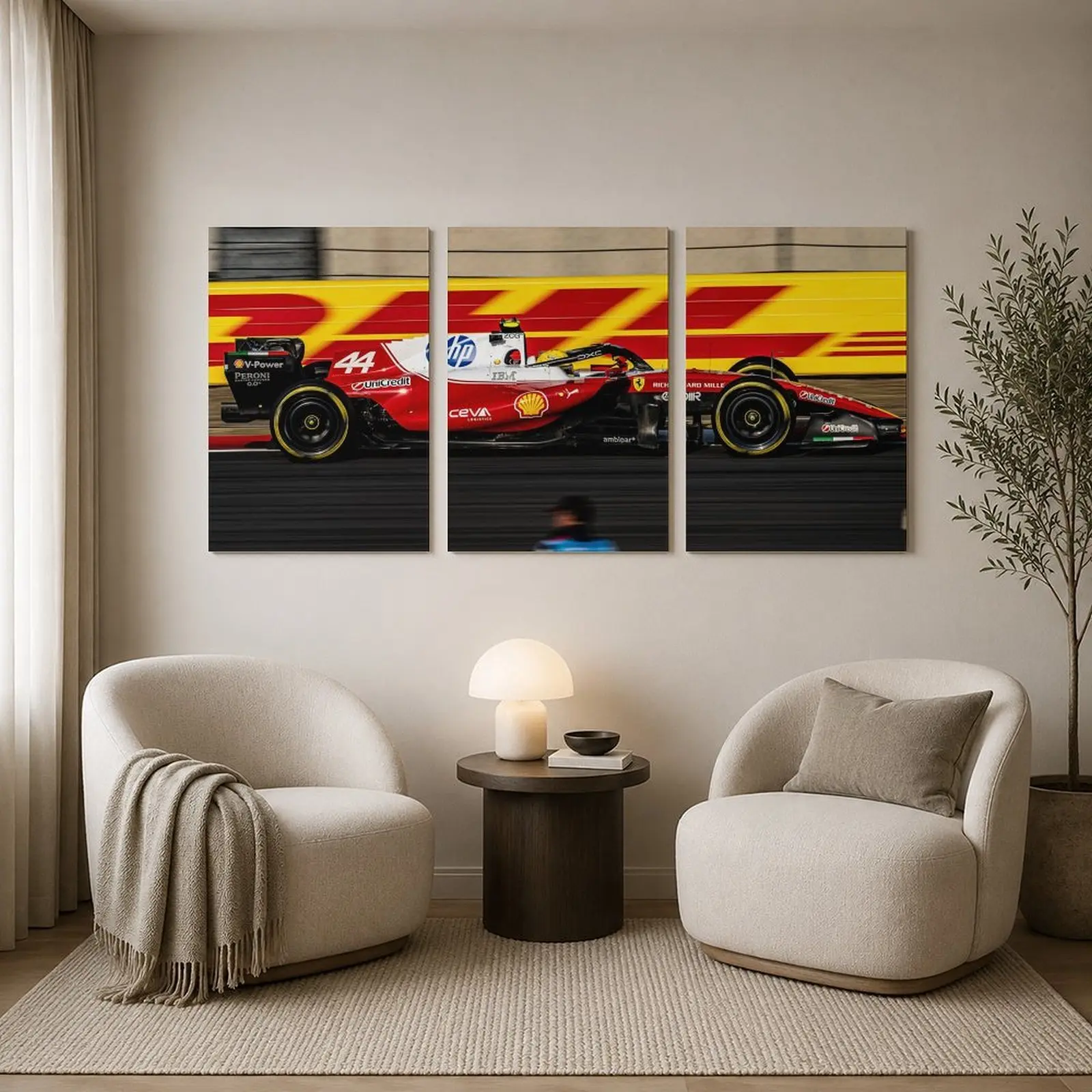 F1 Racing Car Wall Art, Red Formula Race Car Triptych Canvas Poster, 3 Panel Motorsport Print, Speed Racing Wall Decor for Bedroom, Living Room, Office, Garage, Game Room, Man Cave, Racing Fan Gift