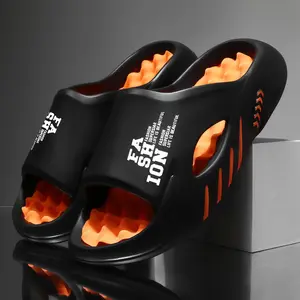 Men's Non-Slip Massage Open-Toe Slides - Letter-Print Casual Bathroom Footwear for Spring, Summer Indoor-Outdoor Use