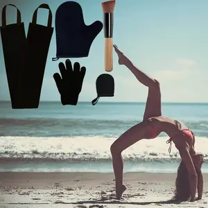 5Pcs Self Tanning Mitt Set with Tan Glove, Back Lotion Applicator, Face Mitt, Exfoliating Glove (Black) - Home Improvement.