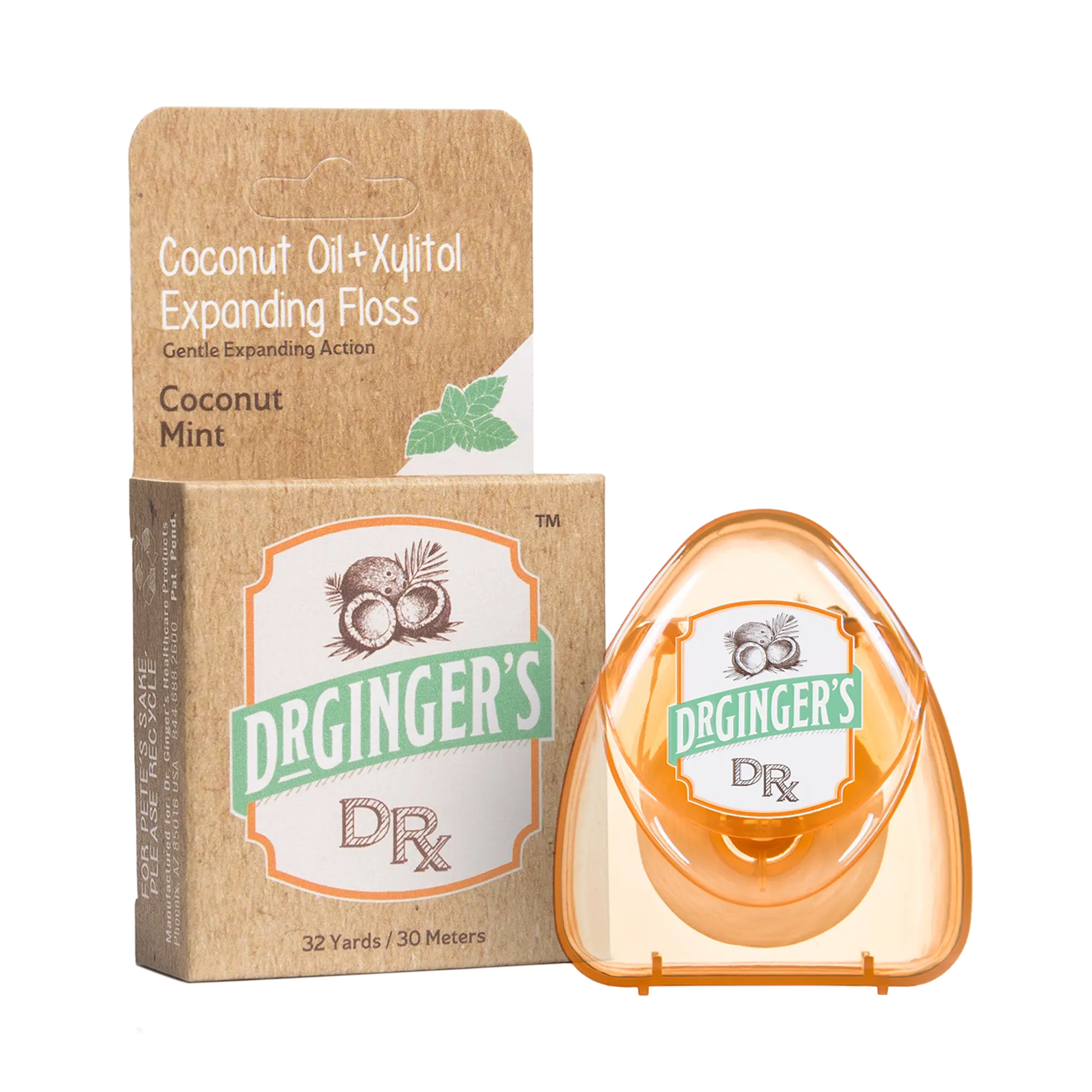 Dr. Ginger's Coconut Powered Expanding Floss | Expanding Dental Floss Infused with Organic Coconut Oil & Xylitol, Whole Mouth and Gum Wellness Support, Gentle Deep Clean, Clean Whitening, Coconut Mint