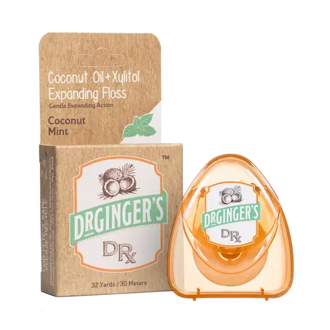 Dr. Ginger's Coconut Powered Expanding Floss | Expanding Dental Floss Infused with Organic Coconut Oil & Xylitol, Whole Mouth and Gum Wellness Support, Gentle Deep Clean, Clean Whitening, Coconut Mint