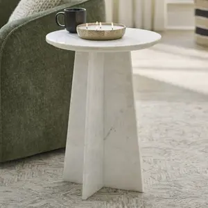 Bingham Marble Side Table - Round Top with Marble Legs in White Finish