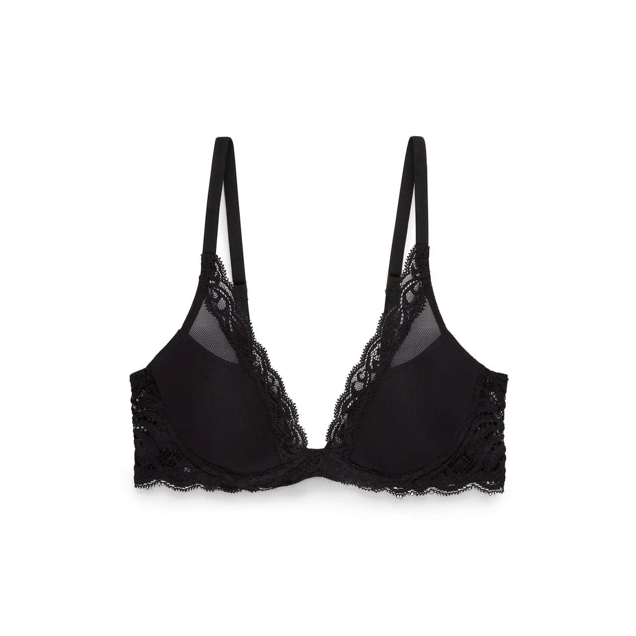 Women's Feather Lace Contour Plunge Bra, Seamless Lightly Padded V-Neck Bra with Underwire for Deep Neckline Dresses & Tops, Style, Padded Bra