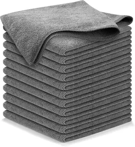 Microfiber Cleaning Cloth Grey 12 Pcs 12.5"x12.5" High Performance 1200 Washes Ultra Absorbent Grip-Root Weave for Streak-Free Mirror Shine Car Washing Cloth - Cotton, Traditional