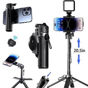 New Upgrade magnetic & clamp selfie stick with 360 Rotation Portable Wireless Bluetooth control magnetic phone stand for selfie Video recording Vlog Compatible with most phones-Maxinum extend to 21.25 inches father's day gift