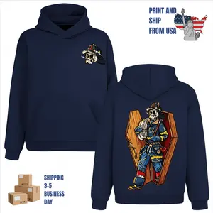 Firefighter Skeleton Coffin Scene Hoodie, 2 Sides, dark firefighter art, oversized hoodie for men, tactical streetwear style, gift for first responders