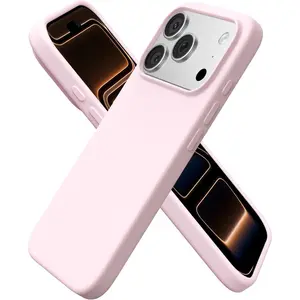 Compatible with iPhone 17 Pro Case 6.3", Slim Liquid Silicone 4 Layers Full Covered Soft Gel Rubber Shockproof Cover, Protective Phone Case for iPhone 17 Pro-Chalk Pink