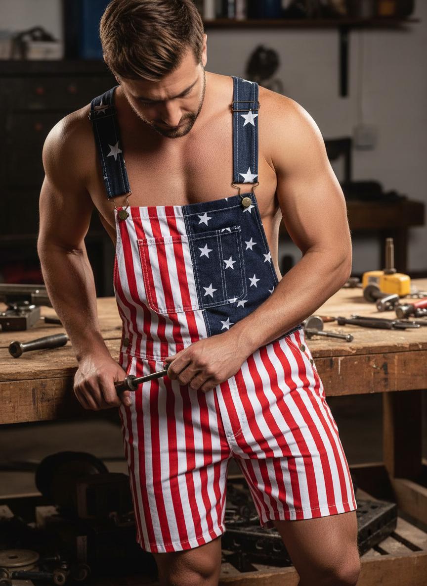 Yuanbang 4th of July American Flag Overalls for Men and Women Unisex USA 250th Anniversary Shorts Stretchy Denim Romper Memorial Day Coveralls Patriotic Gifts Summer Wins Wear Independence Day Jumpsuits Fashion Father's Day BBQ Outdoor Menswear