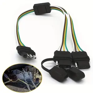 12V 4-Way Y-Splitter Plug Wiring Harness with Flat Pins, 17.5in Silicone Housing, 4-Pin Connectors, Plug-and-Play Easy-Install Adapter Extension for Trucks/SUVs Tailgate/Trailer Lights, Flexible Automotive Accessory