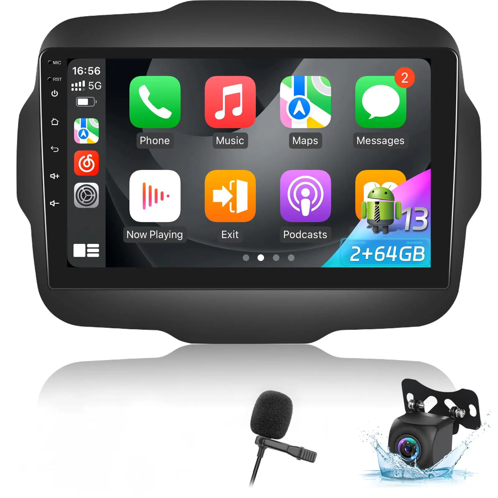 9-Inch Touchscreen Android Car Radio for Jeep Renegade 2010-2019, 2GB/4GB RAM, Wireless CarPlay, Android Auto, GPS Navigation, Steering Wheel Control, Reverse Signals, Backup Camera, Bluetooth, Built-in DSP