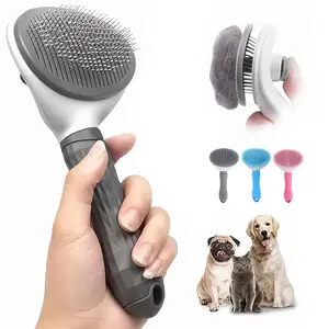 Automatic Pet Grooming Brush with Cleaning Button, Non-Slip Handle, for Dogs & Cats, Blue Colors Available, Fur Removal Tool