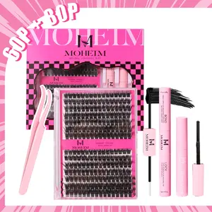 MOHEIM DIY Lash Extension Kit 132Pcs Lash Clusters Eyelash Extension Kit With Lash Bond & Seal,Lash Remover, Lash Tweezers,9-16mm Wispy Lash Clusters Kit D Curl Individual Lashes Kit Eyelash Clusters