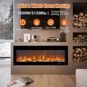 【Christmas Gift】WiFi-Enabled Electric Fireplace Recessed & Wall Mounted, 50 Inch Fireplace Heater with 12 Flame Colors and 5 Brightness, 750W/1500W, 1-12H Timer, Remote Control and App
