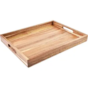Wood Serving Tray with Handles (17 Inches) Decorative Serving Trays Platter for Breakfast in Bed, Lunch, Dinner, Appetizers, Patio, Ottoman, Coffee Table, BBQ, Party Great for Lap & Couch