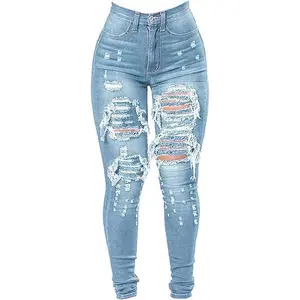 Women’s High-Waist Plus Size Distressed Skinny Jeans, Stretch Denim (Gift)