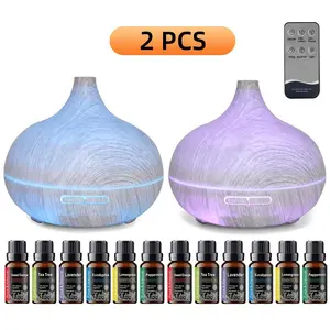 SRH 2 PCS 550ml Cool Mist Essential Oil Diffuser and Humidifier with Auto Shut-Off Remote Control 7 Color LED Lights Soundwave Tech for Home Bedroom Office pro vir tec large fog colorful  vintage commercial branch tube w rain sound tabletop mode