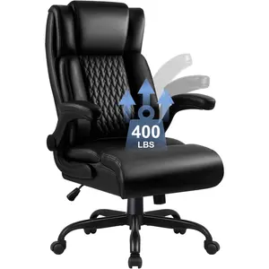 Office Chair - Leather Office Chair Desk Chair, Comfortable Office Desk Chair Computer Chair with Adjustable Flip-up Armrest, Ergonomic Executive High Back Tall Office Chair with Smooth Wheels